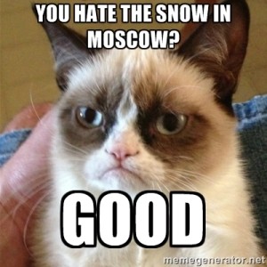 You hate the snow in Moscow. Good